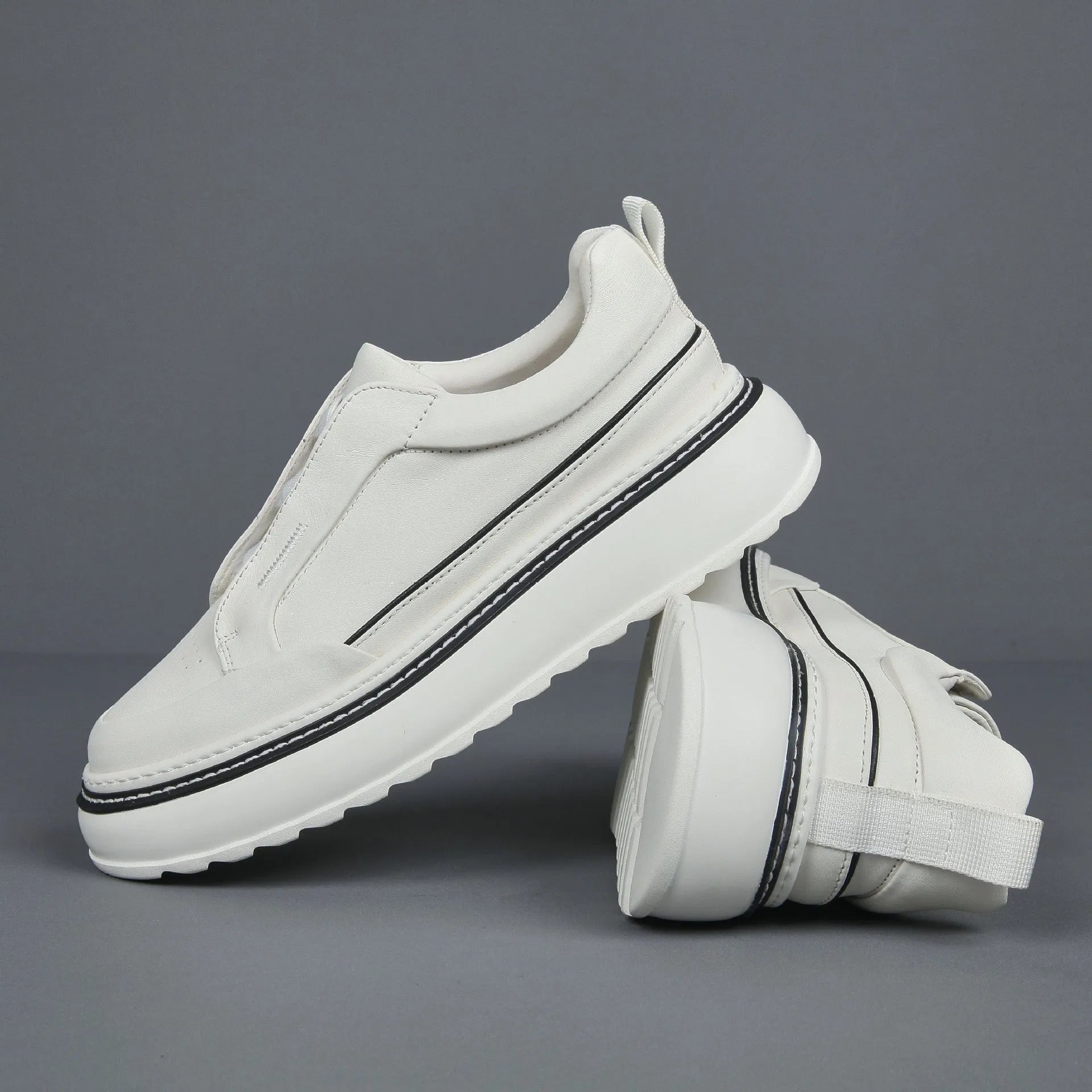 Breathable casual slip-on sneaker with first layer cowhide upper and foam sole, black, side view