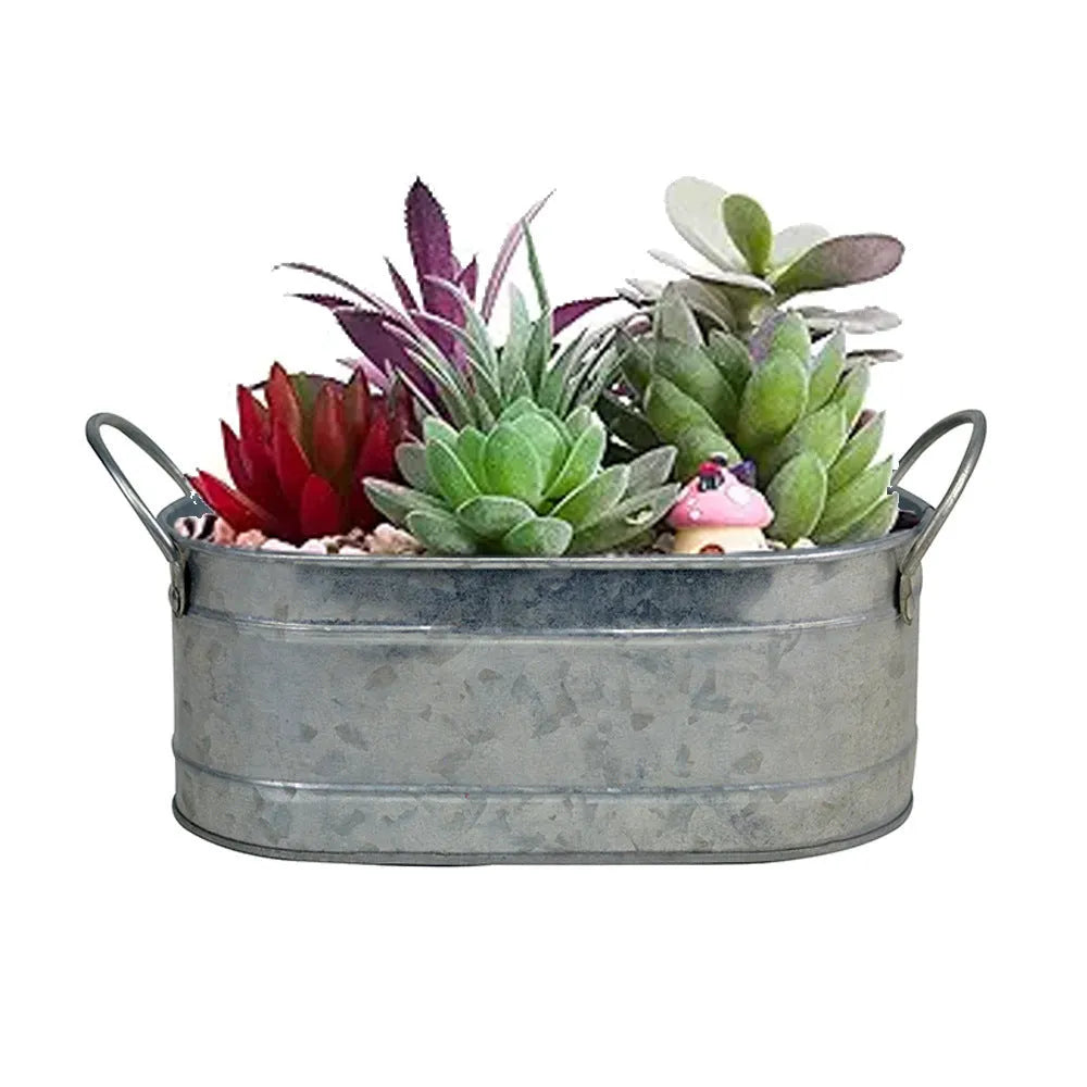 Round iron sheet succulent flowerpot with flat base for desktop plant display