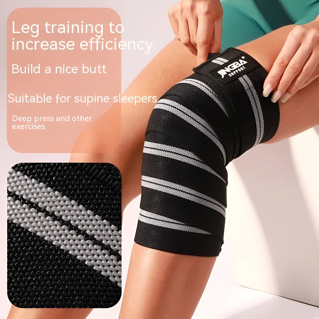 A pair of adjustable free size knee pads for sports like weightlifting and cycling, shown in blue.