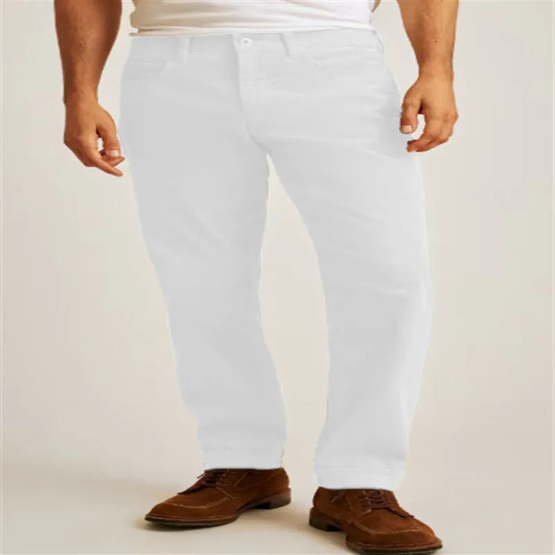 Cotton blend corduroy straight leg casual trousers on a hanger, shown in Army Green colour.