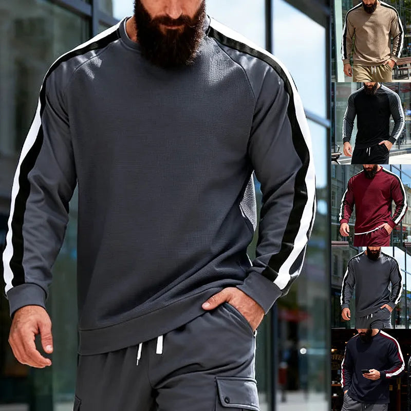 Men's long sleeve striped hoodie in loose fit, polyester, six colours, sizes S to XXXL