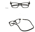 Portable magnetic hang neck reading glasses with pure titanium full frame, adjustable length, gray red legs colour