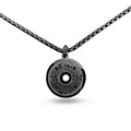 Stainless steel barbell disk pendant necklace with geometric design on 60cm chain