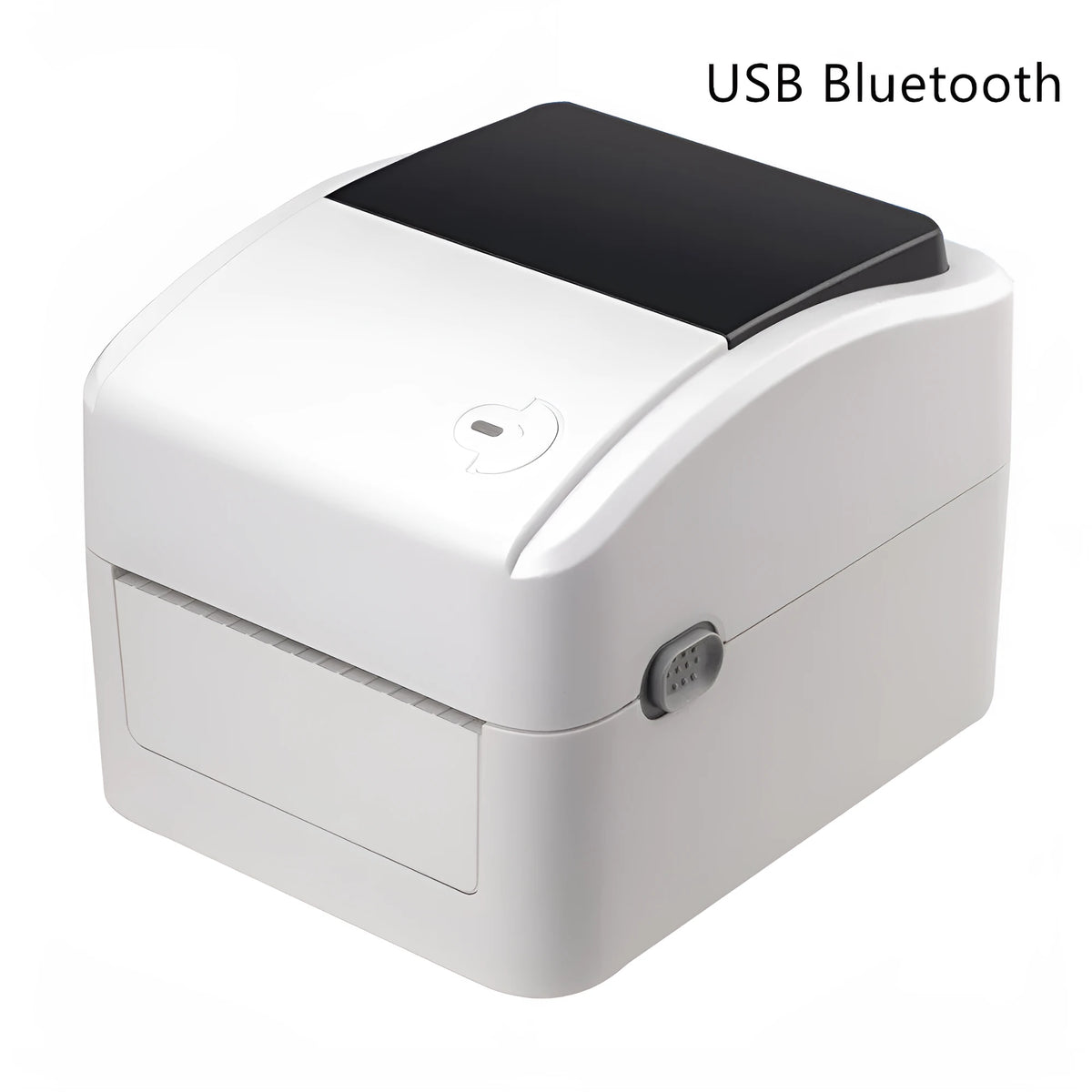 Thermal barcode printer with USB interface, 25.4-118mm print width, 215x178x155mm space-saving body, one button and two indicator lights.