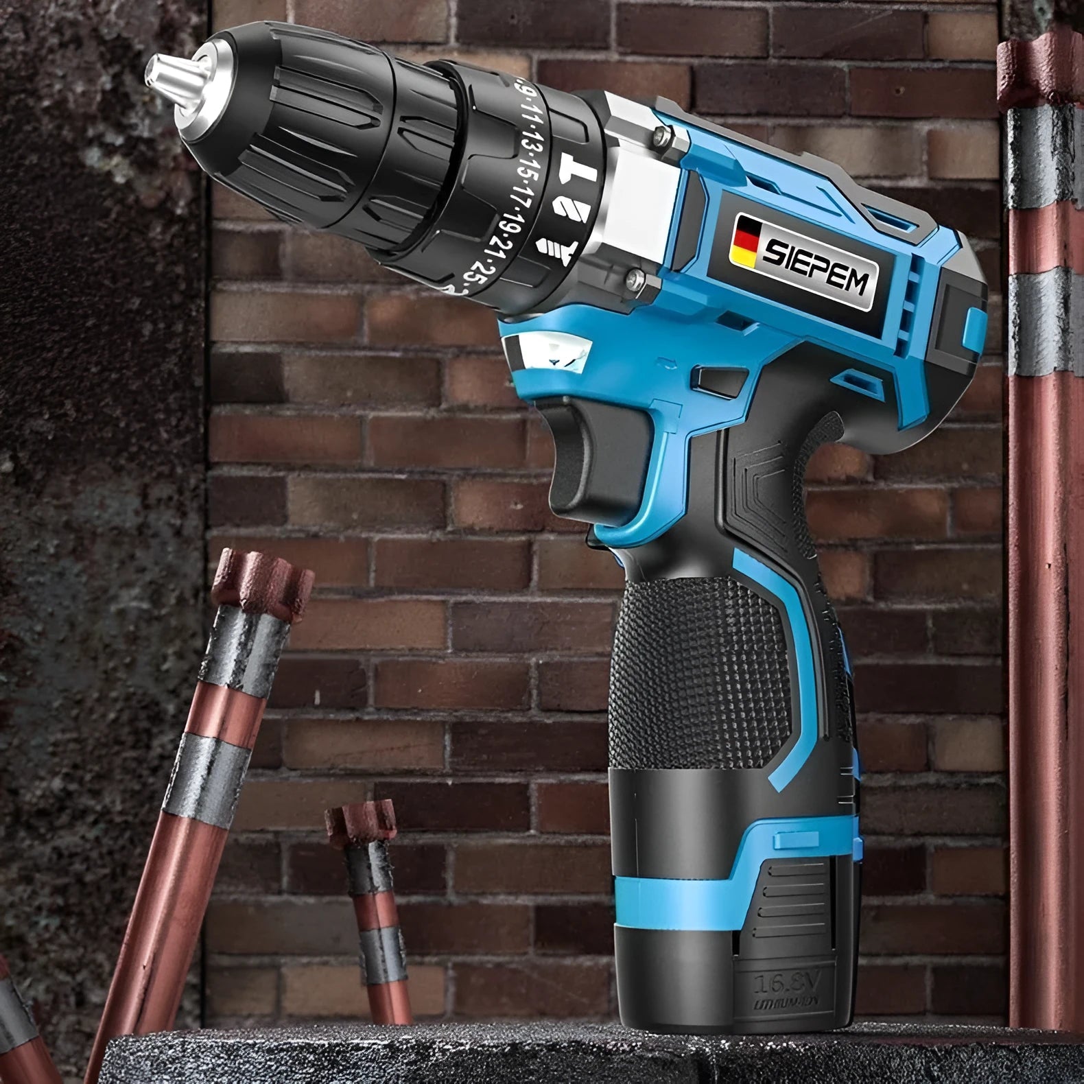 12V two-speed impact pistol drill electric screwdriver in plastic storage box