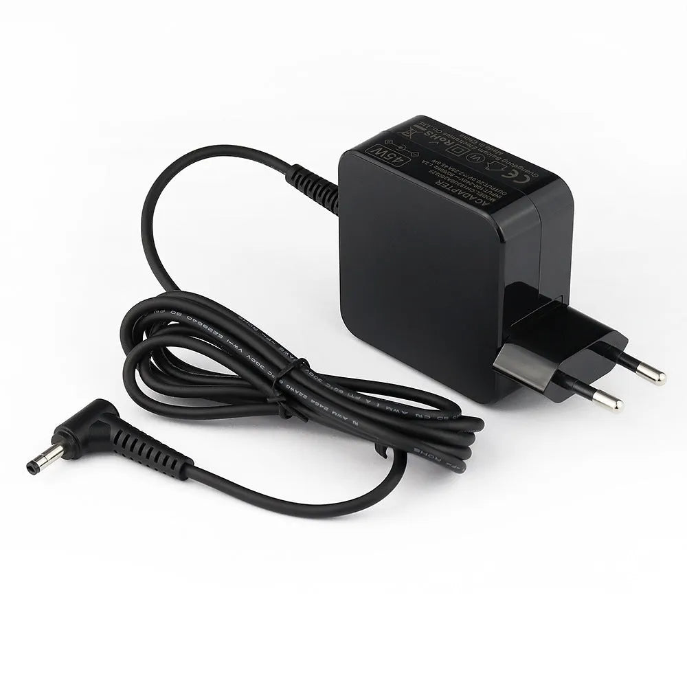 Black 45W laptop power adapter with US plug and charging cable