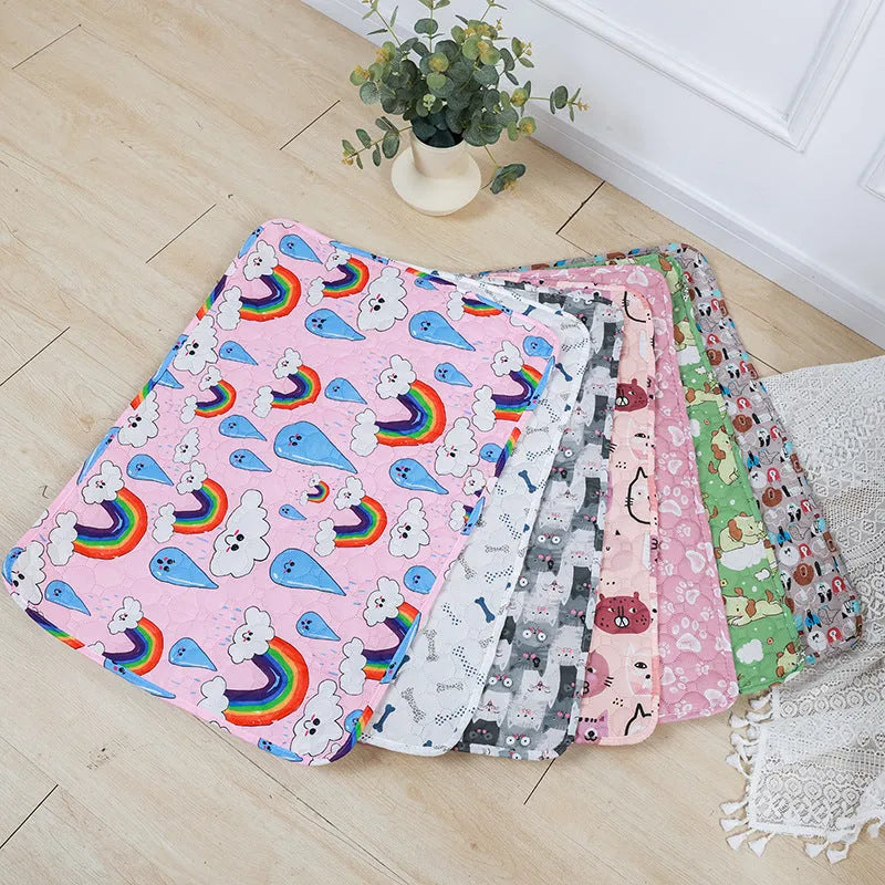 Reusable waterproof pet urine pad with animal print design and non-slip cloth backing