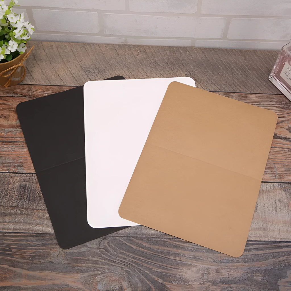 Folded kraft cards 10x15cm in black, cowhide, and white colours, 100 pack, blank surface for DIY invitations and crafts