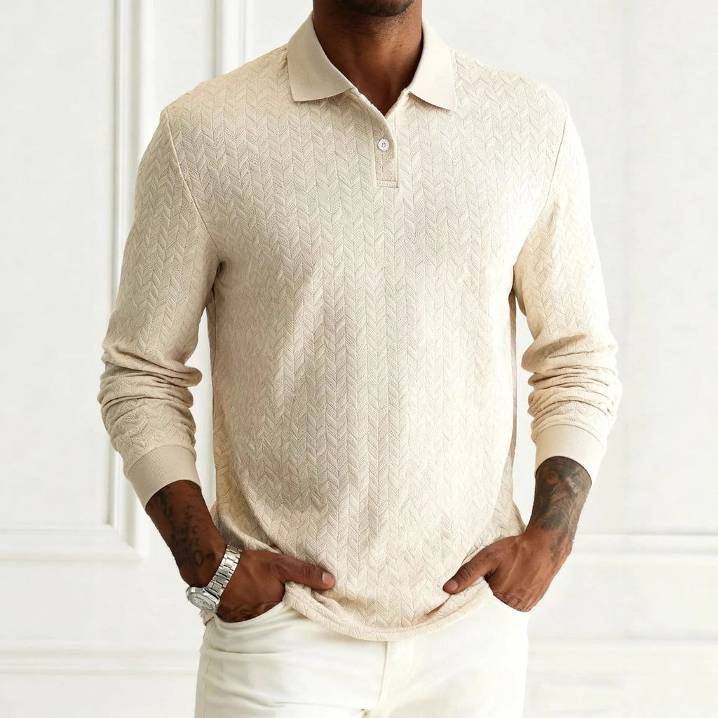 Men's solid colour lapel button-front long sleeve top in army green, front view