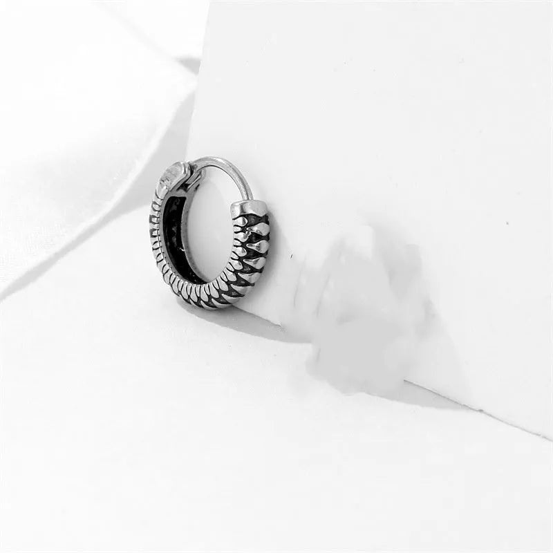 Silver geometric stainless steel earrings with retro twist stripe design