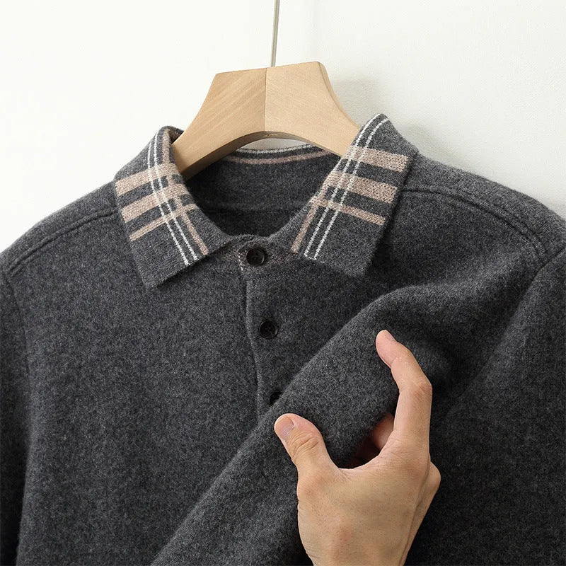 Men's gray cashmere jacquard pullover loose fit thick winter long sleeve light business top