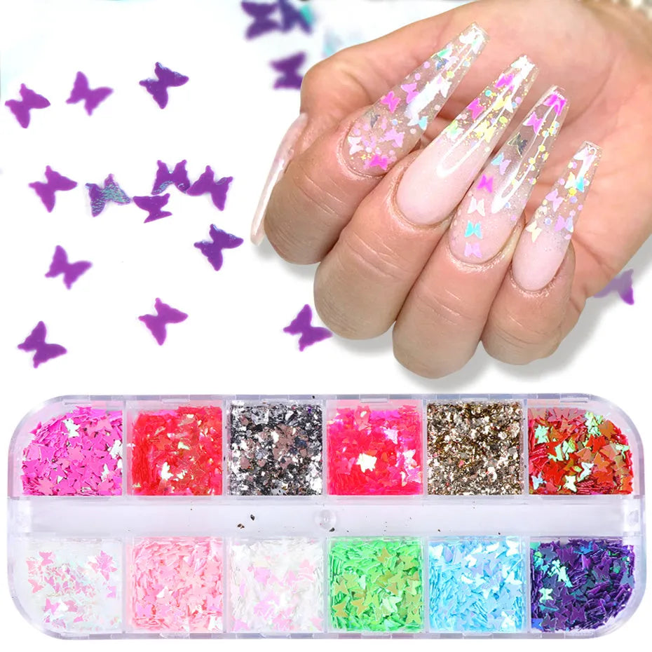 Symphony butterfly sequin nail decoration glitter pieces in mixed colours for nail art