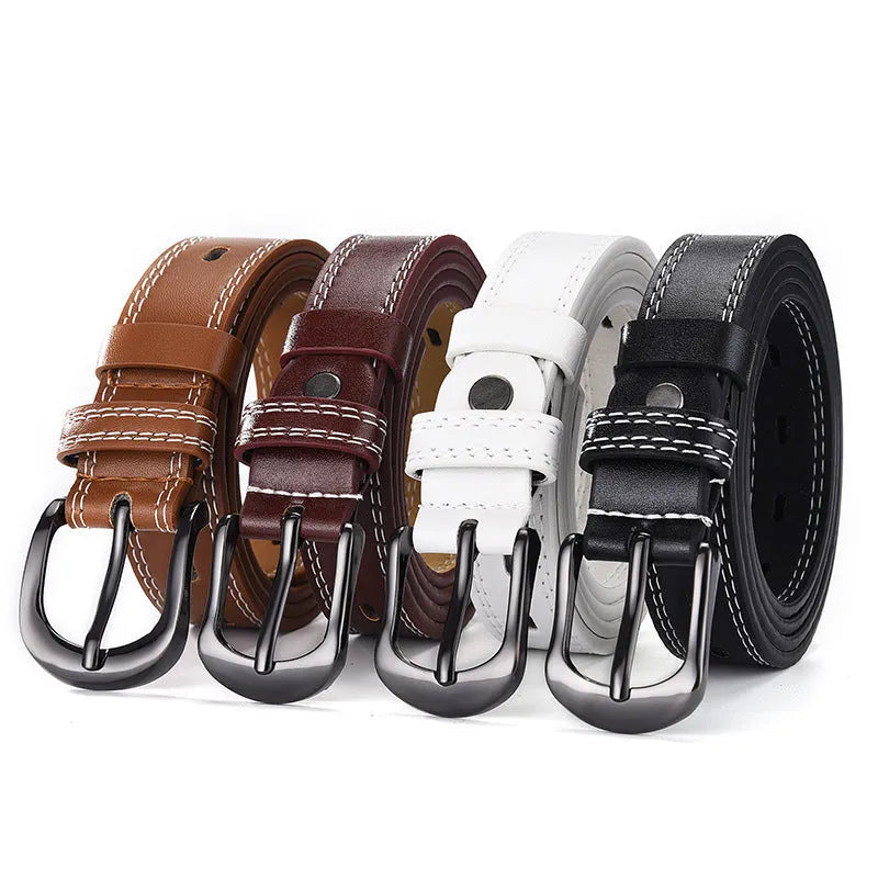 Unisex hollow-out PU faux leather belt 105cm long with square alloy pin buckle in khaki colour
