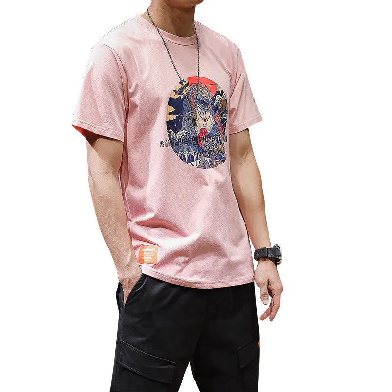Large size printed T-shirt in cotton, available in Pink, Black, and White, sizes M to 3XL
