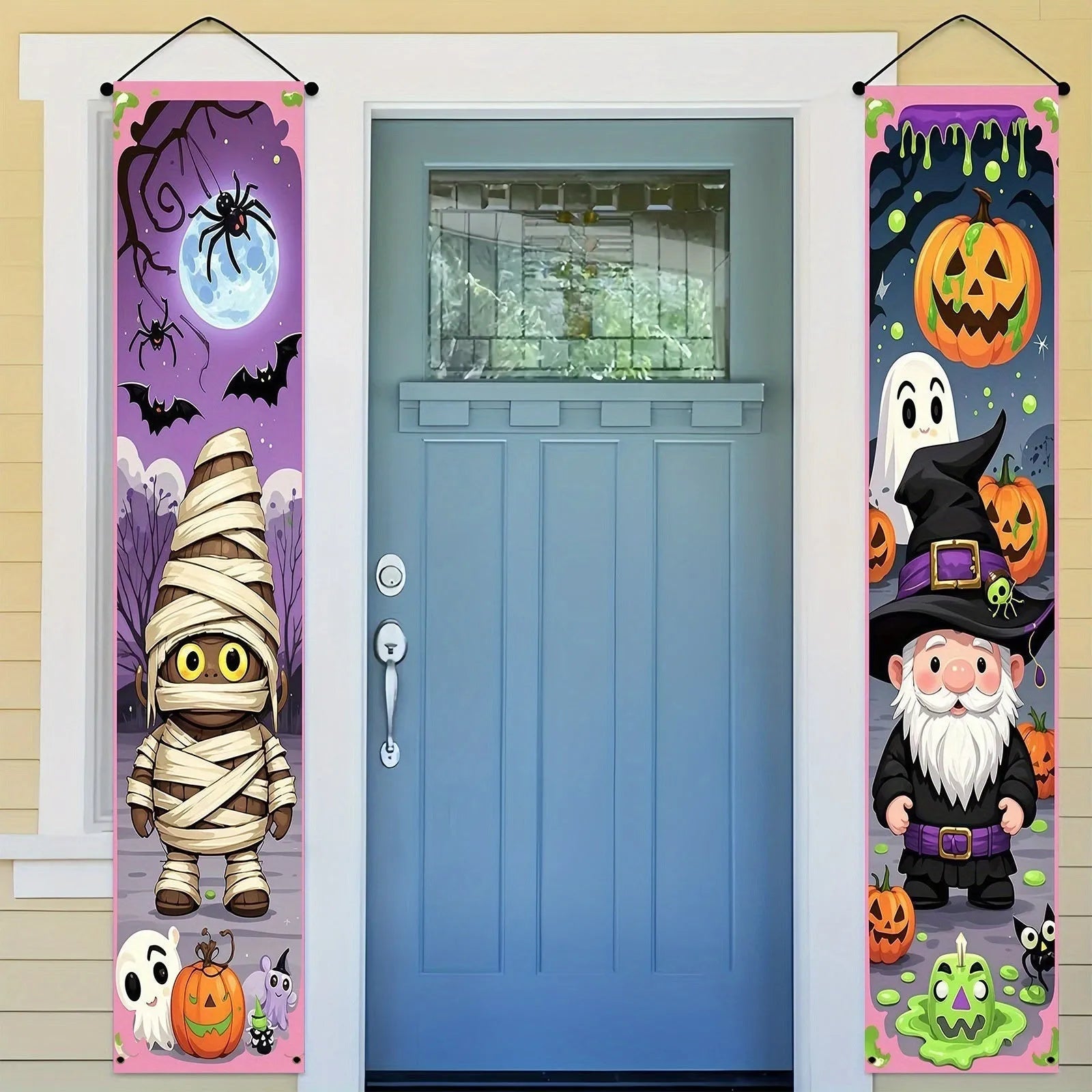 Pair of Halloween couplet decoration banners measuring 30x180cm with hanging hardware