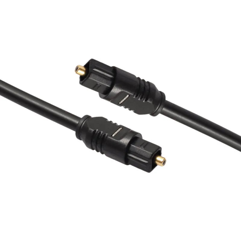 Black Toslink fibre optic audio cable with square connectors, 2m length