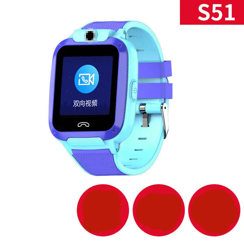 Blue children's GPS smartwatch with a 1.44-inch touchscreen on a silicone strap.