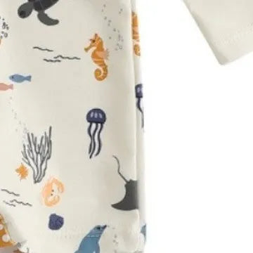 Boys' one-piece swimsuit with hat, long sleeves, polyester, cartoon pattern, light blue
