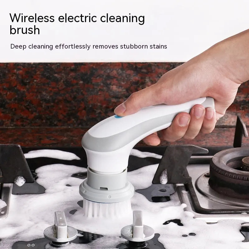 4 in 1 cordless electric cleaning brush with 360r/min spinning action, plastic body 10 x 18 x 6.5cm and four brush heads