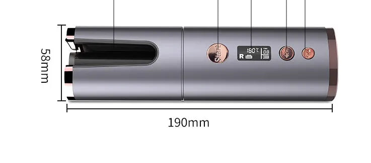Wireless rechargeable automatic curling iron with tourmaline ceramic barrel, 4000mAh battery and USB charging