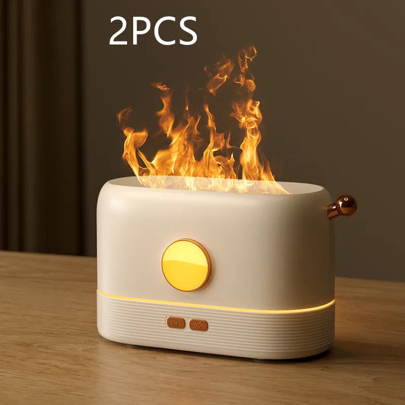 USB desktop humidifier with simulation flame effect and 200ml water tank in black, green or white colours