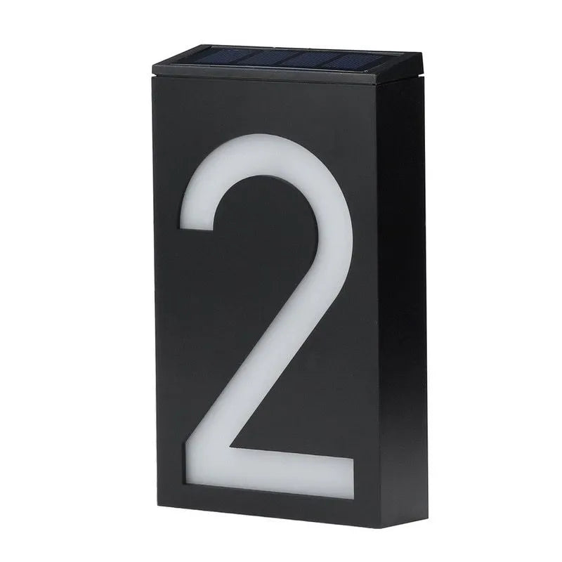 Solar powered outdoor house number light with white LEDs and waterproof ABS housing