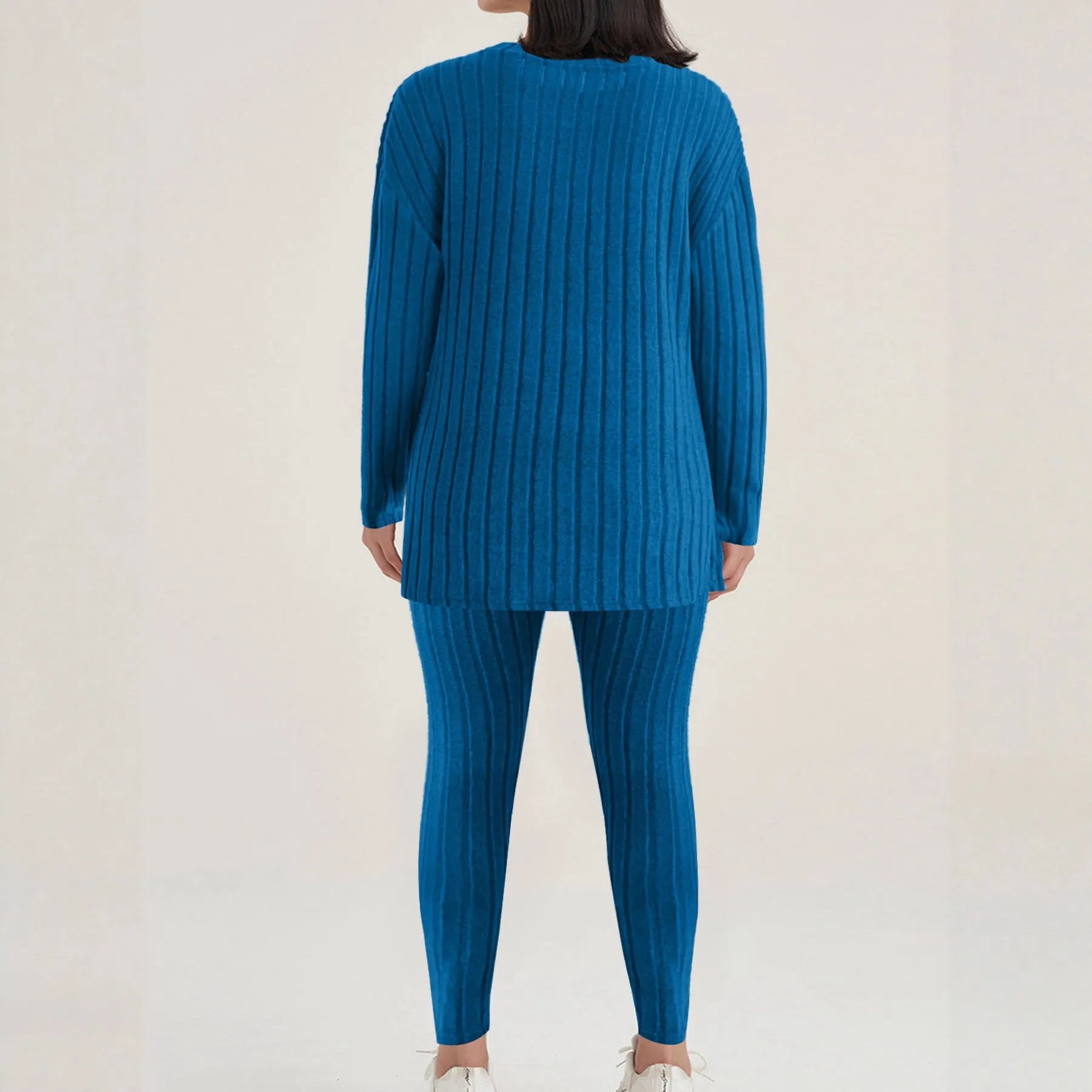 Sunken stripe design two-piece homewear set in polyester fabric available in black and blue colours