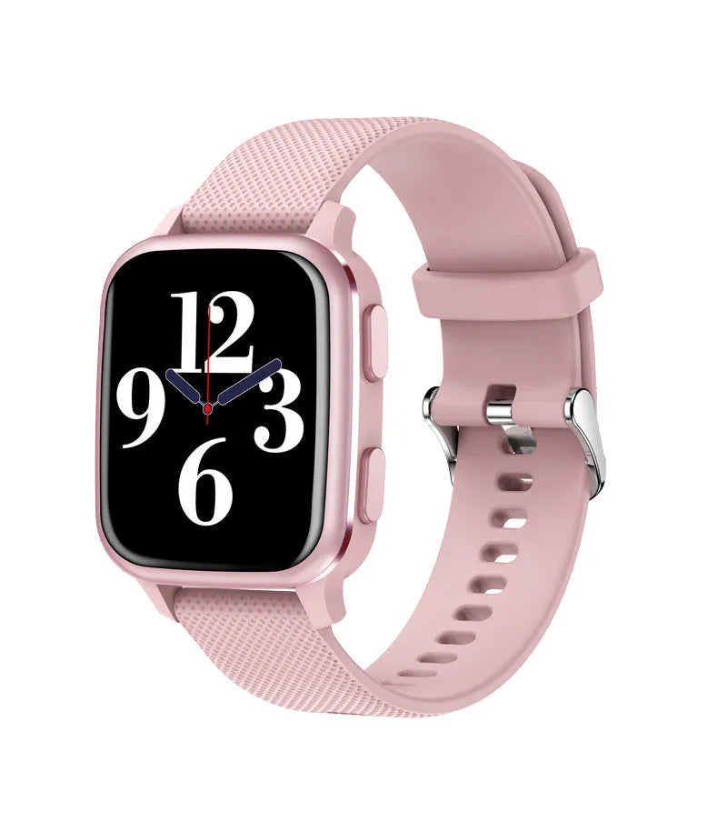 Smart bracelet fitness tracker with aluminium alloy case on wrist, showing heart rate data on screen.