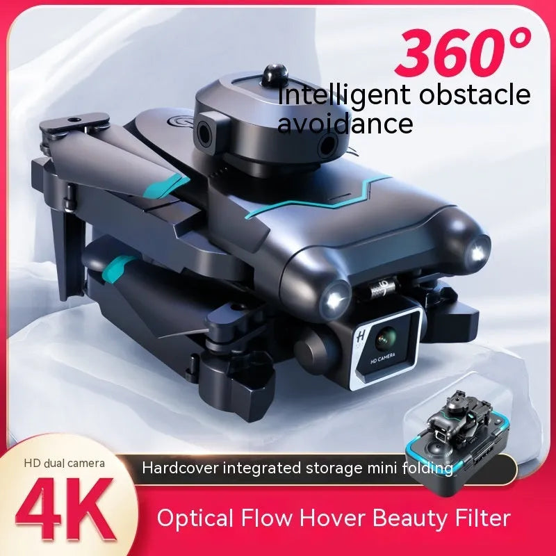 Black four-axis obstacle avoidance drone with dual cameras for aerial photography