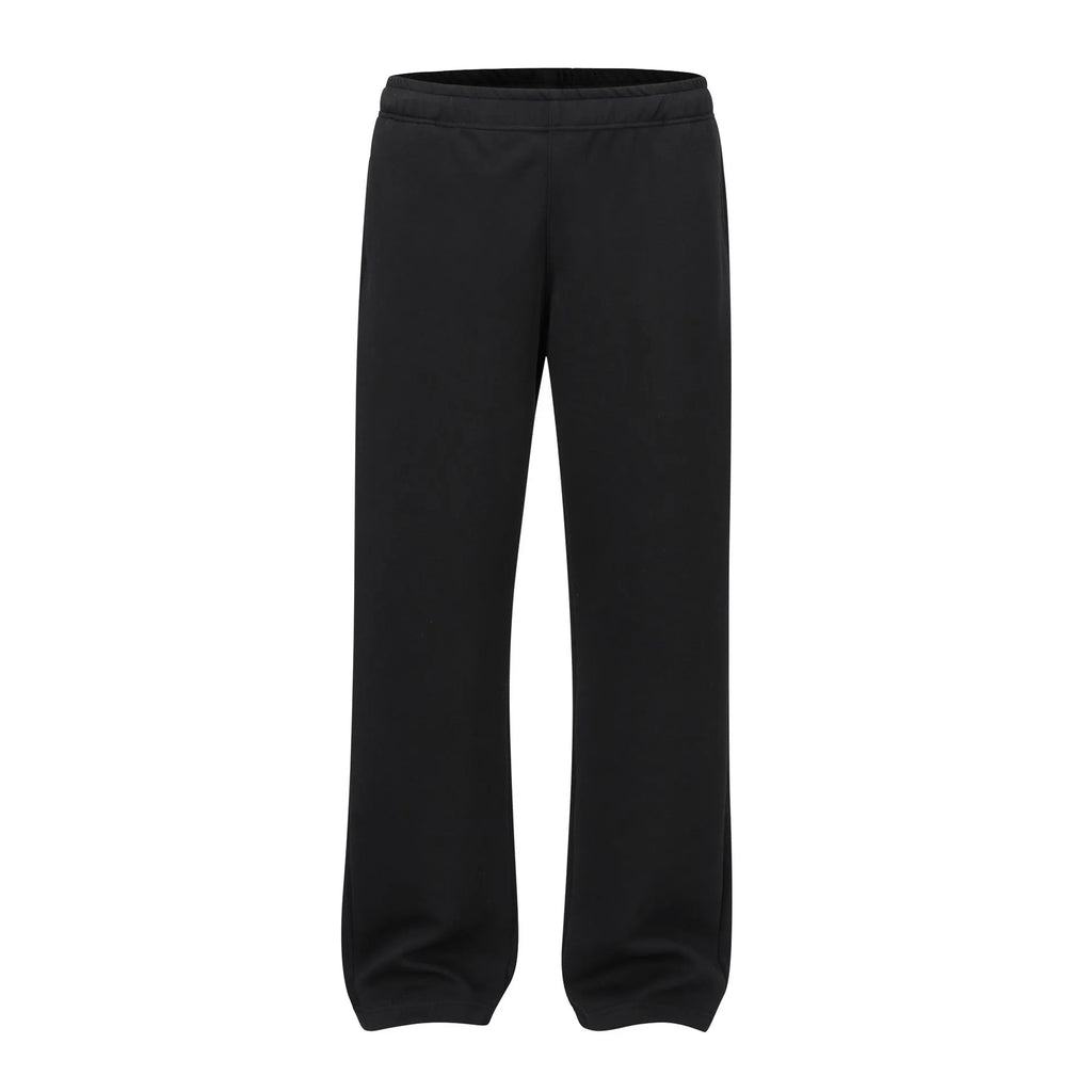 Men's solid colour straight-leg cotton casual trousers shown in black and grey.
