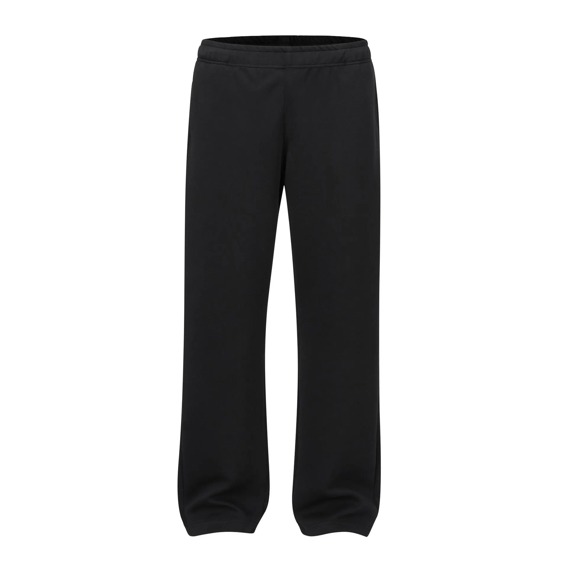 Men's solid colour straight-leg cotton casual trousers shown in black and grey.