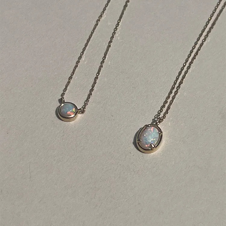 S925 sterling silver geometric pendant necklace with jelly opal stone in gold or white gold colour plating
