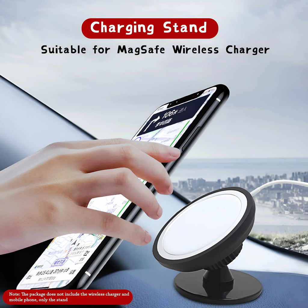 Black car mobile phone holder with magnetic charger for dashboard or air vent mounting