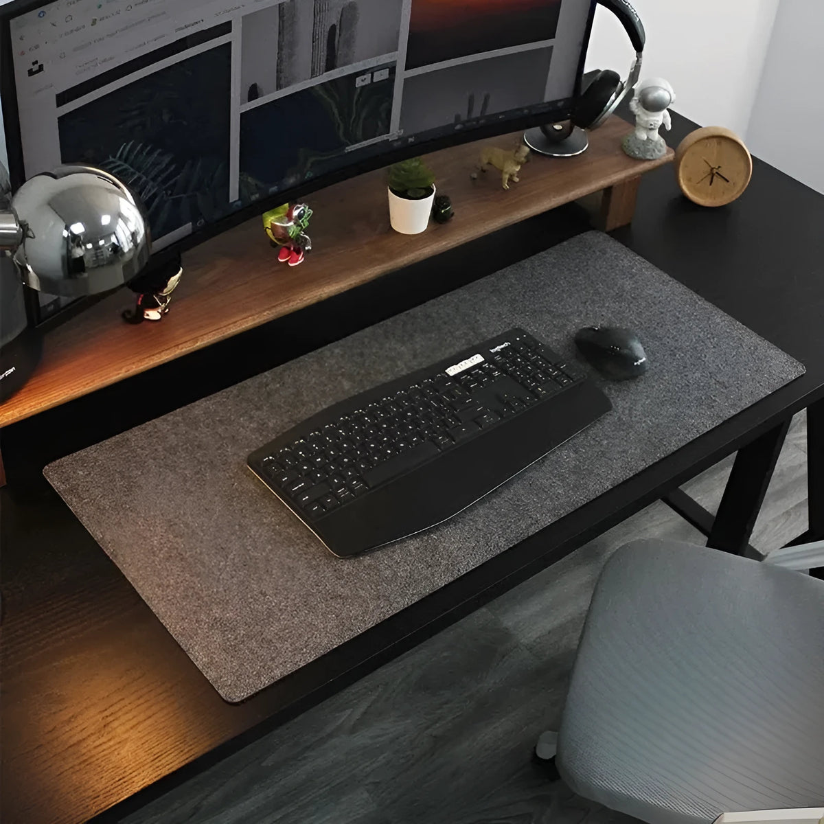 Extra large felt mouse pad and non-slip table mat in brown, black or grey, sizes up to 1400x700mm