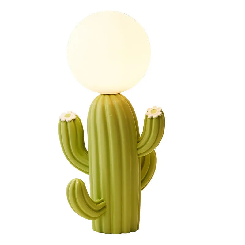 Green cactus button 3W plug-in bedside lamp on a modern nightstand
