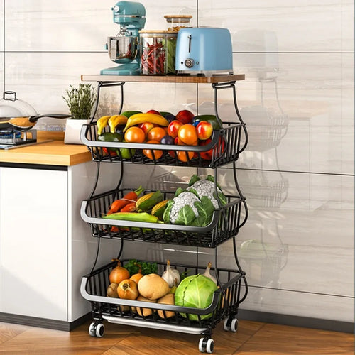 Black six-tier freestanding kitchen storage rack on floor