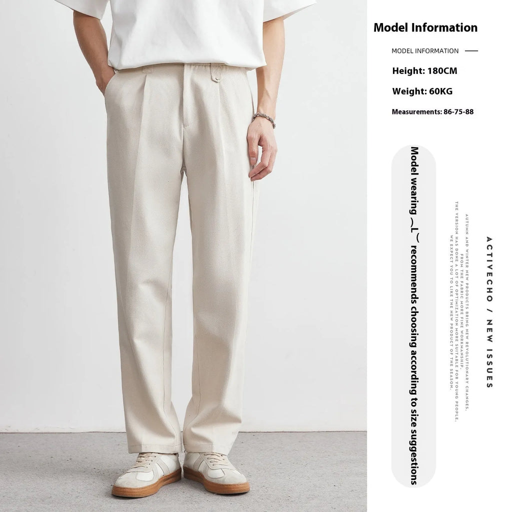 Men's straight drooping casual pants in khaki, black, apricot, loose fit, sizes S to 3XL