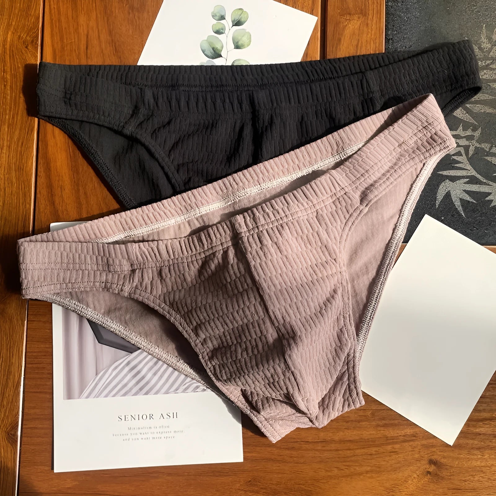 Men's cotton triangle underwear briefs in solid colours showing mid waist design.