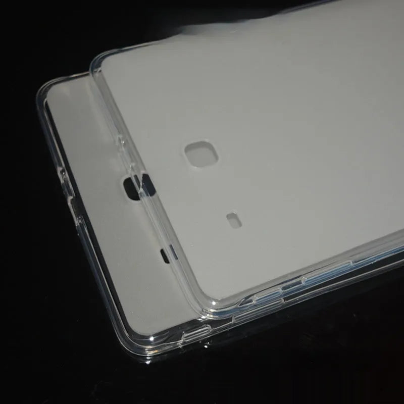 Ultra-thin transparent white silicone and TPU protective case for a tablet.