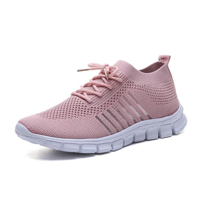 Women's casual breathable mesh sports flat shoes with front tie closure and EVA sole
