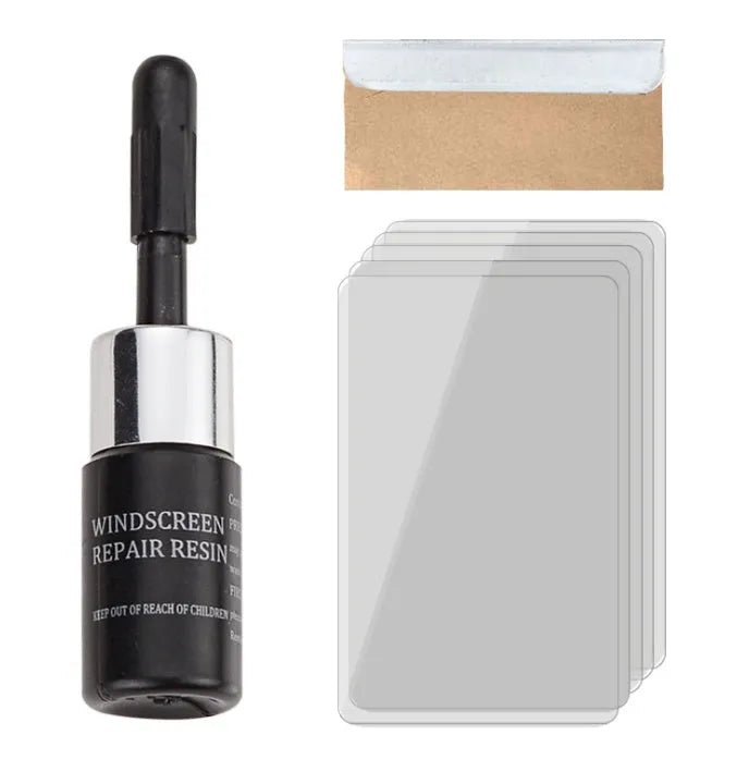 Car windscreen repair kit with vacuum air removal, injection sealing head, and repair fluid, 22x11x3cm plastic and rubber tool set