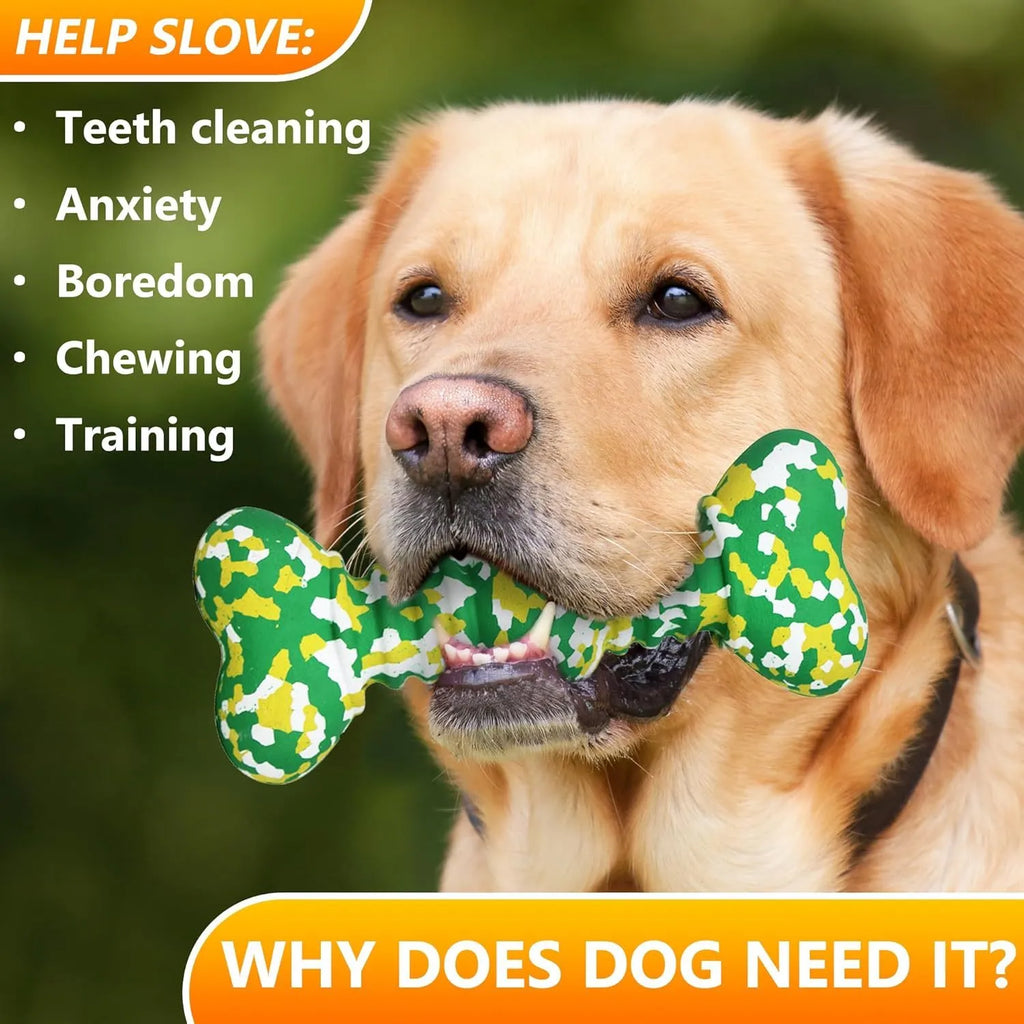 Organic natural rubber dog chew toy in camouflage colours for large breeds and aggressive chewers.
