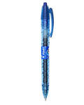0.5mm press gel pen with transparent blue barrel showing refill colour