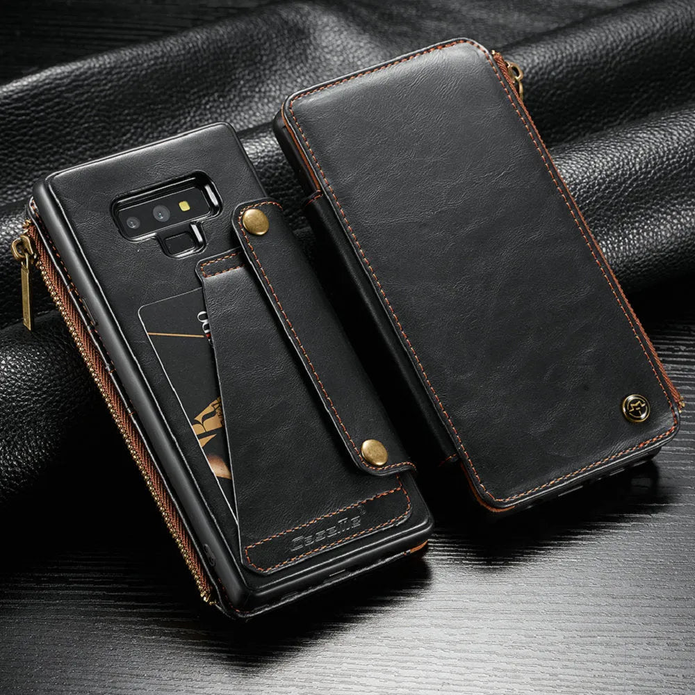 Black PU leather flip phone case for a SAMSUNG Note9 smartphone.
