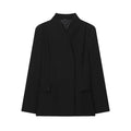 Women's black long sleeved suit jacket with loose fit, made from blended polyester fibre