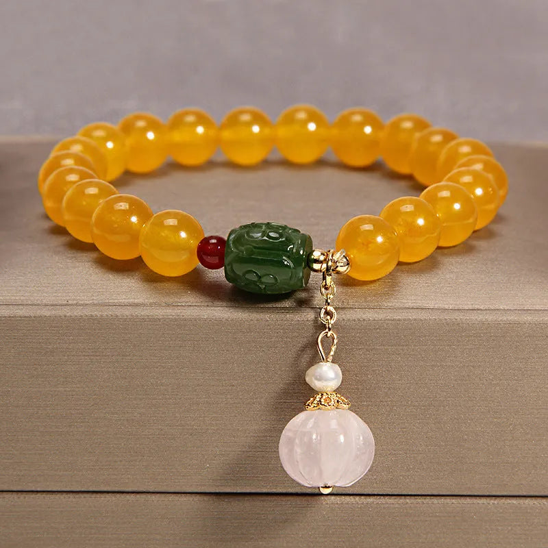 Women's yellow agate crystal bracelet on gold silk thread with Japanese Korean fashion style