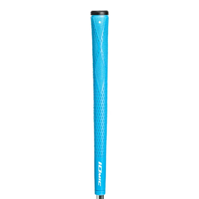 TPE golf club grip in assorted colours including pink, red, and black with blue head on a club shaft.