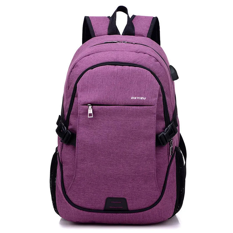Men's polyester backpack in dark blue with computer pocket, 32x48x18cm, for travel and school use