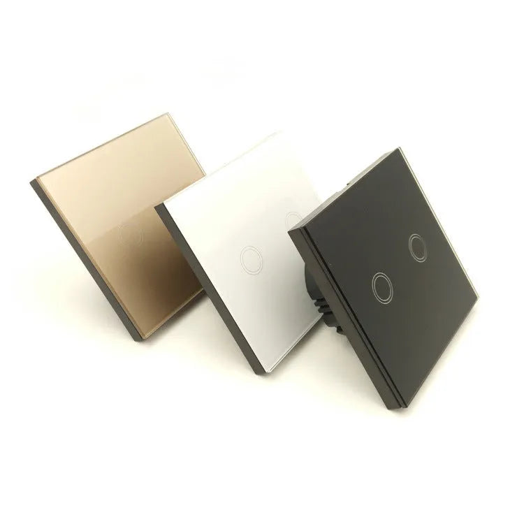 86 type tempered glass touch switch for low power lighting in black, gold or white finishes