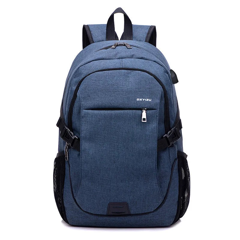 Men's polyester backpack in dark blue with computer pocket, 32x48x18cm, for travel and school use